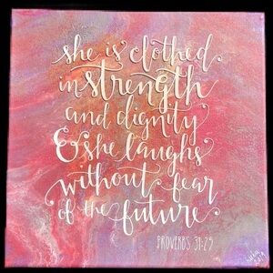 CUSTOM Inspirational “Clothed with Strength & Dignity” 12” square Resin Wall Art